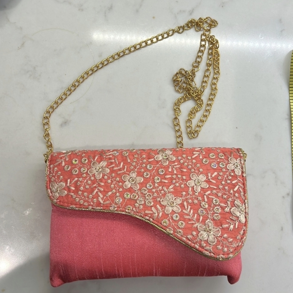 Pink NWOT Indian Silk Embroidered Clutch